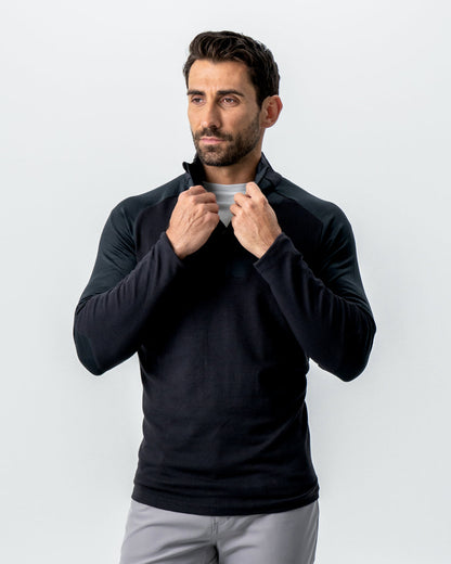 State & Liberty - Waffle Knit Quarter Zip - Solid Black