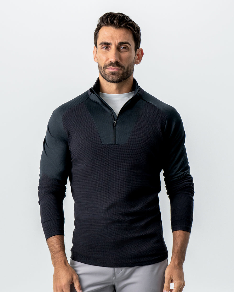 State & Liberty - Waffle Knit Quarter Zip - Solid Black