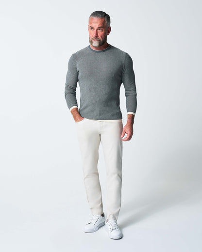 State & Liberty - Lightweight Ribbed Knit Crewneck Sweater - Dark Grey & Beige