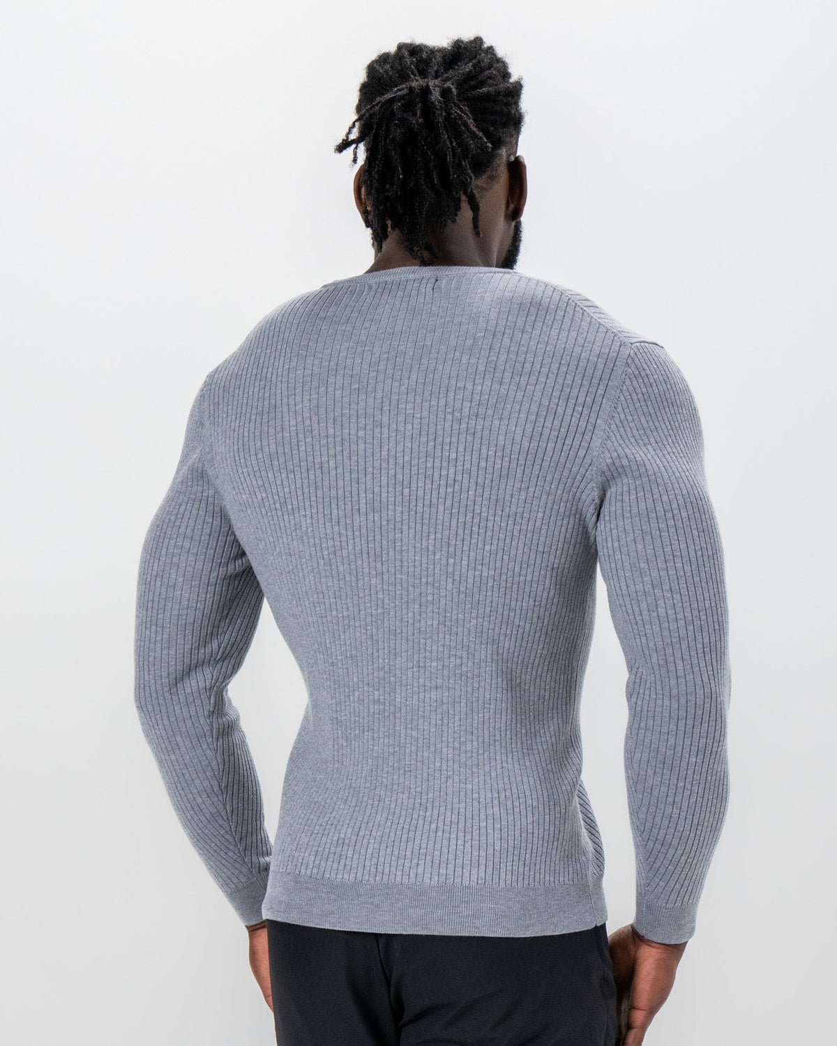 State & Liberty - Mid-Weight Ribbed Knit Crewneck Sweater - Light Grey