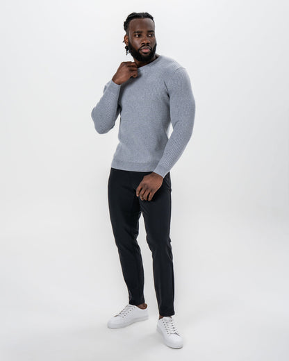 State & Liberty - Mid-Weight Ribbed Knit Crewneck Sweater - Light Grey