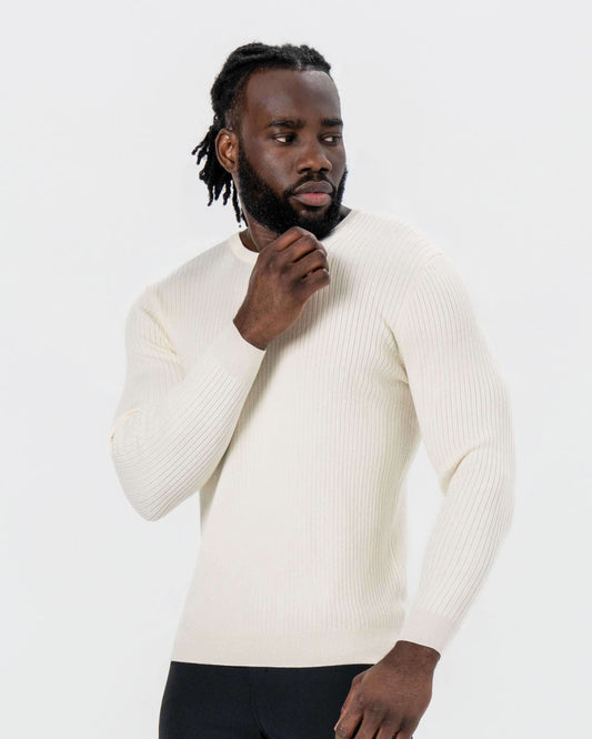 State & Liberty - Mid-Weight Ribbed Knit Crewneck Sweater - Cream
