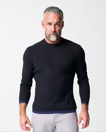 State & Liberty - Lightweight Ribbed Knit Crewneck Sweater - Navy & Black