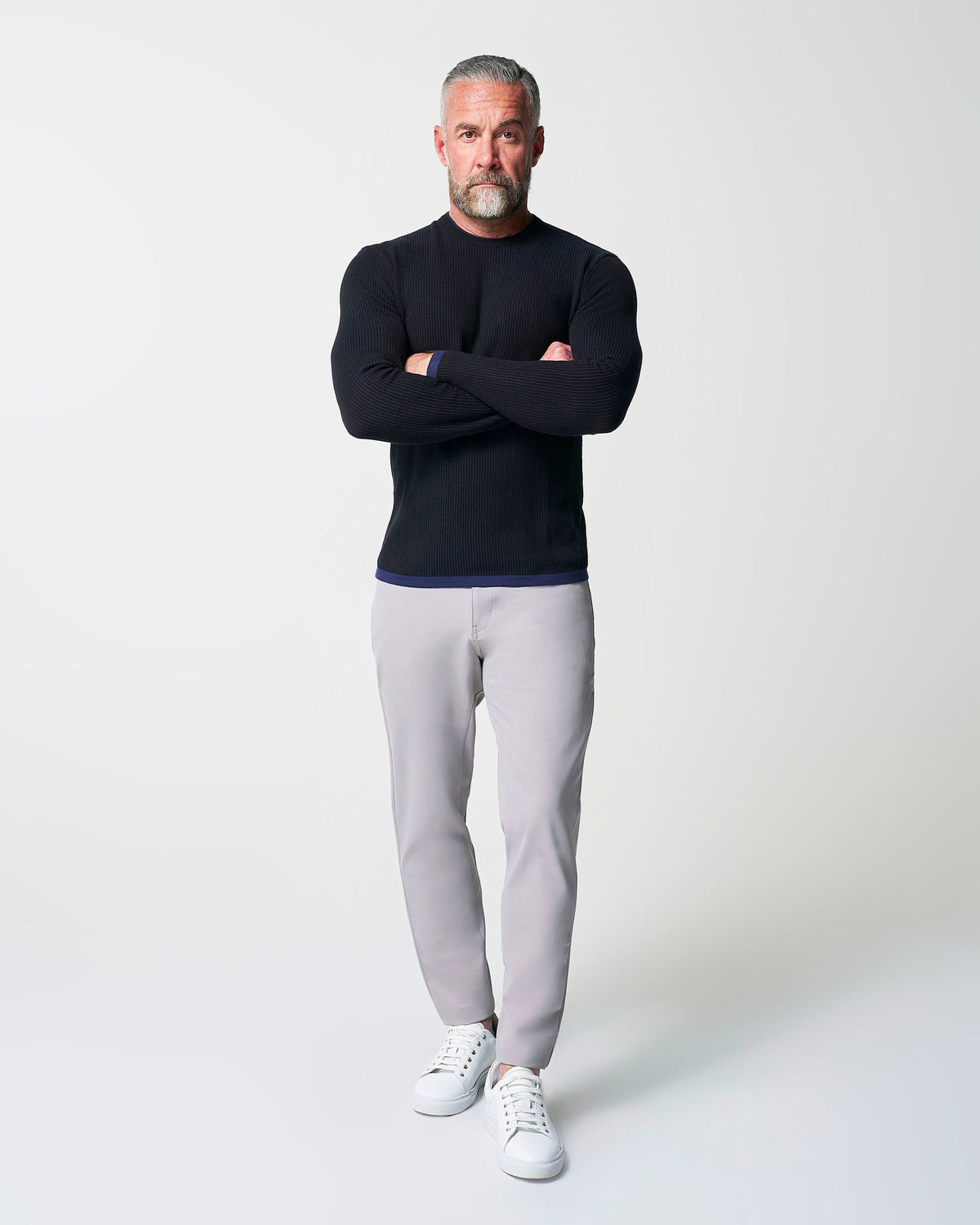 State & Liberty - Lightweight Ribbed Knit Crewneck Sweater - Navy & Black