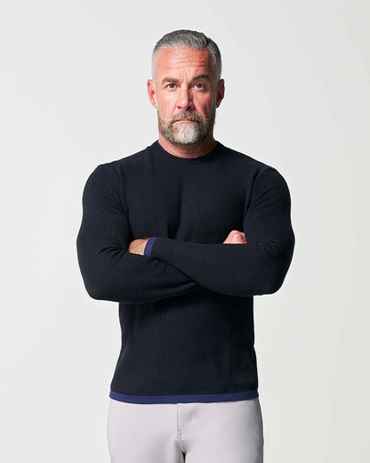 State & Liberty - Lightweight Ribbed Knit Crewneck Sweater - Navy & Black