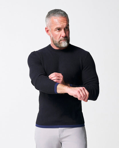 State & Liberty - Lightweight Ribbed Knit Crewneck Sweater - Navy & Black