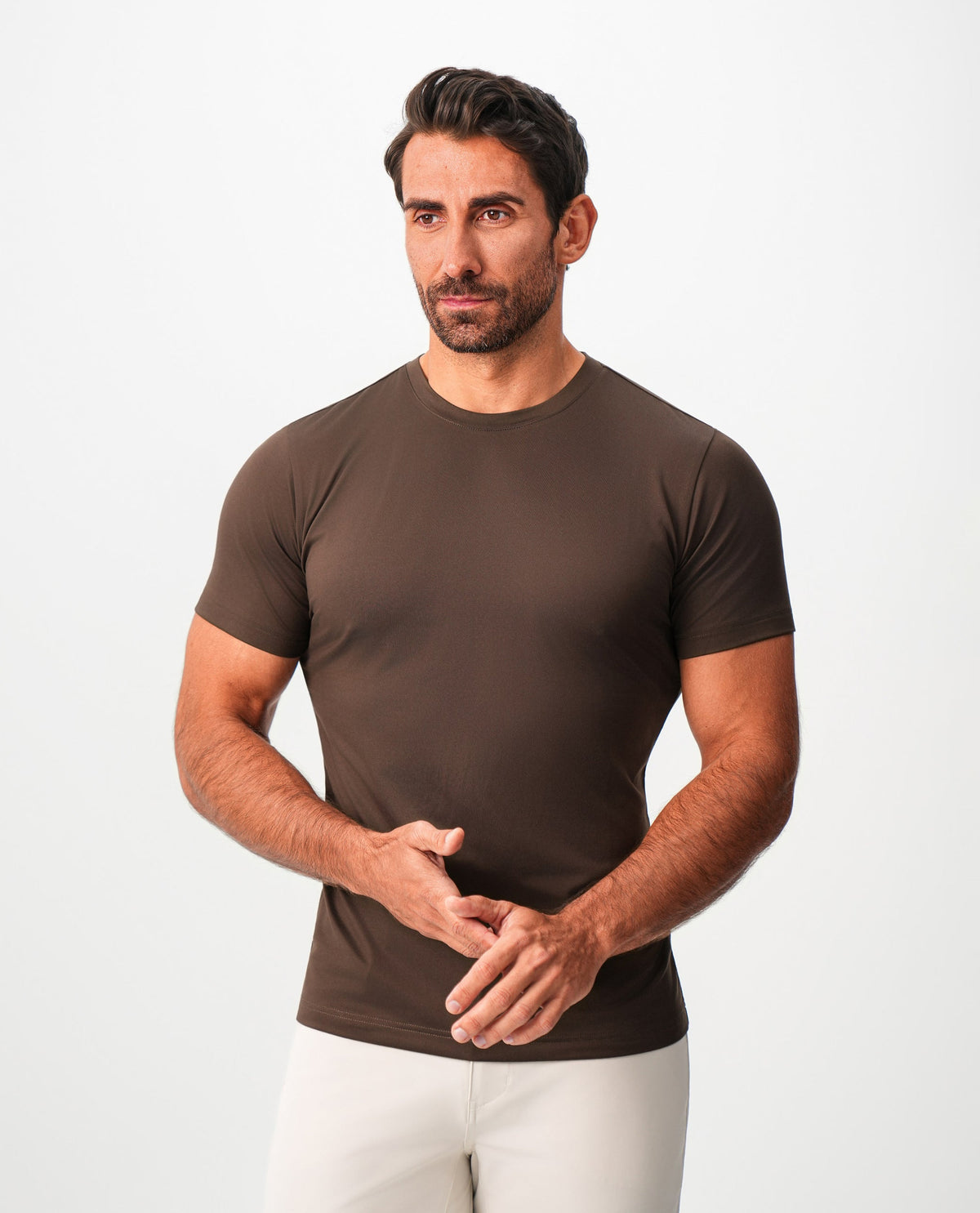 State & Liberty - Brushed Mid-Weight Short Sleeve Crewneck - Dark Brown