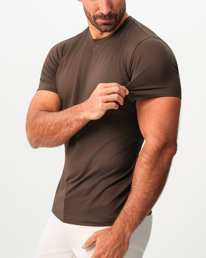 State & Liberty - Brushed Mid-Weight Short Sleeve Crewneck - Dark Brown