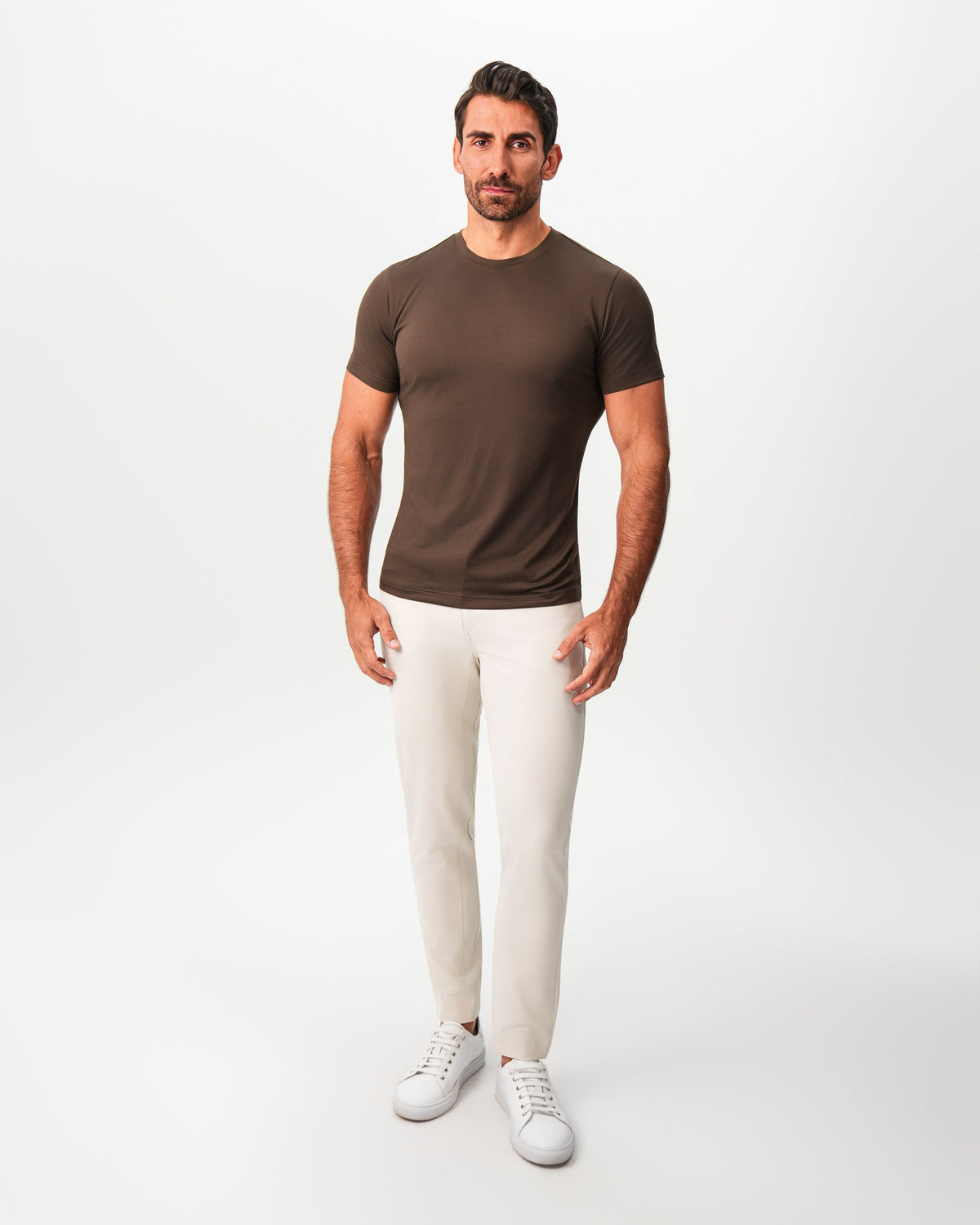 State & Liberty - Brushed Mid-Weight Short Sleeve Crewneck - Dark Brown