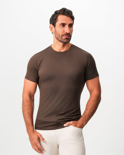 State & Liberty - Brushed Mid-Weight Short Sleeve Crewneck - Dark Brown