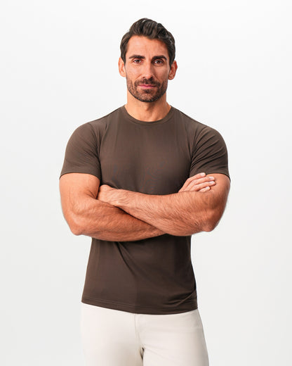 State & Liberty - Brushed Mid-Weight Short Sleeve Crewneck - Dark Brown