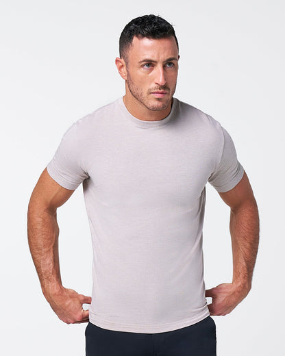 State & Liberty - "The Sinclair" Heathered Cream Short Sleeve Crewneck