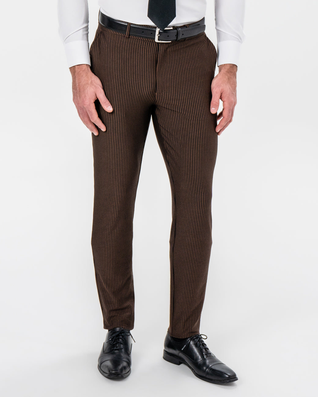 State & Liberty - Athletic Fit Stretch Pants - Brown & Black Seersucker
