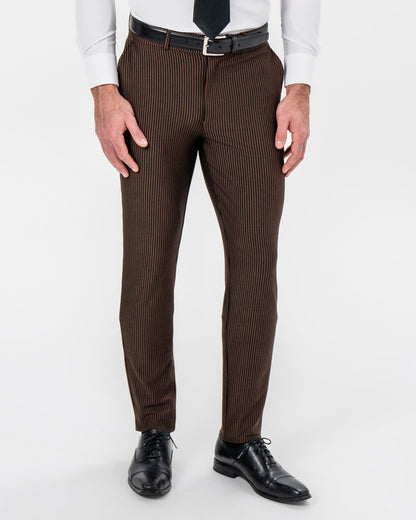 State & Liberty - Athletic Fit Stretch Pants - Brown & Black Seersucker