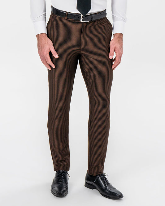 State & Liberty - Athletic Fit Stretch Pants - Brown & Black Seersucker