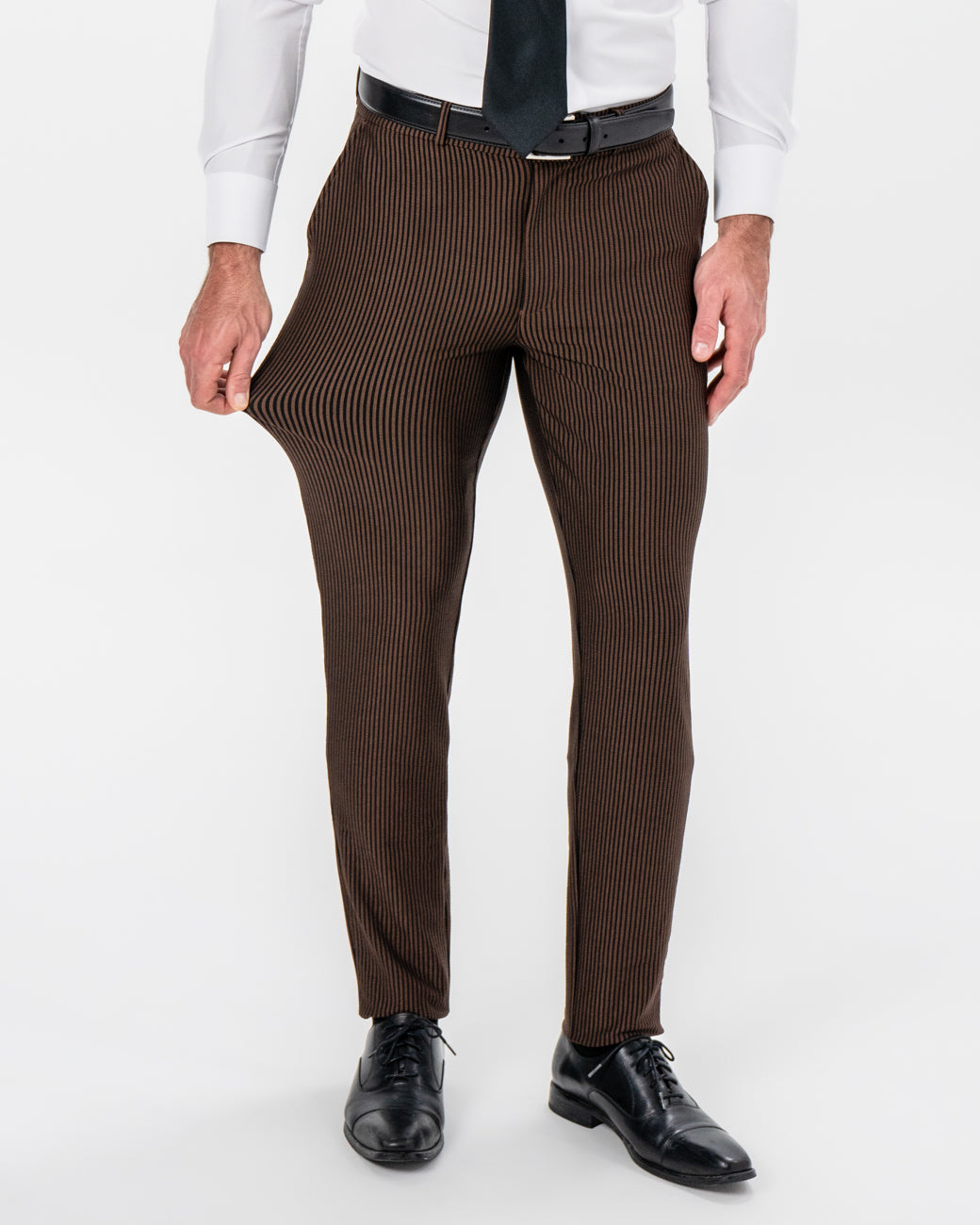 State & Liberty - Athletic Fit Stretch Pants - Brown & Black Seersucker