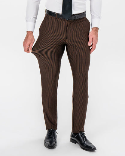 State & Liberty - Athletic Fit Stretch Pants - Brown & Black Seersucker