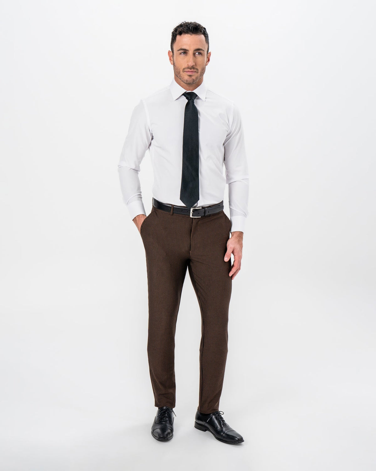 State & Liberty - Athletic Fit Stretch Pants - Brown & Black Seersucker