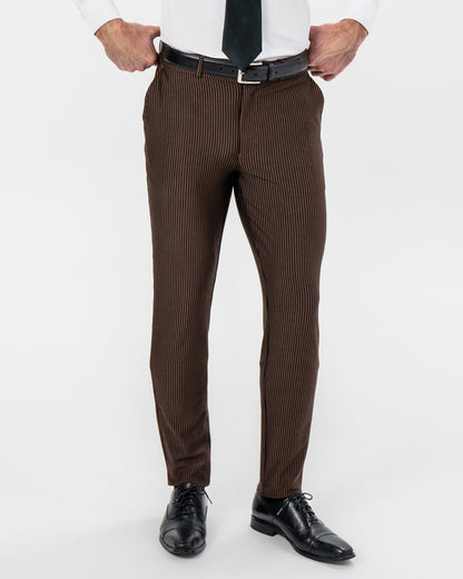 State & Liberty - Athletic Fit Stretch Pants - Brown & Black Seersucker