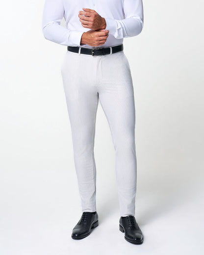 State & Liberty - Athletic Fit Stretch Pants - Grey & White Seersucker