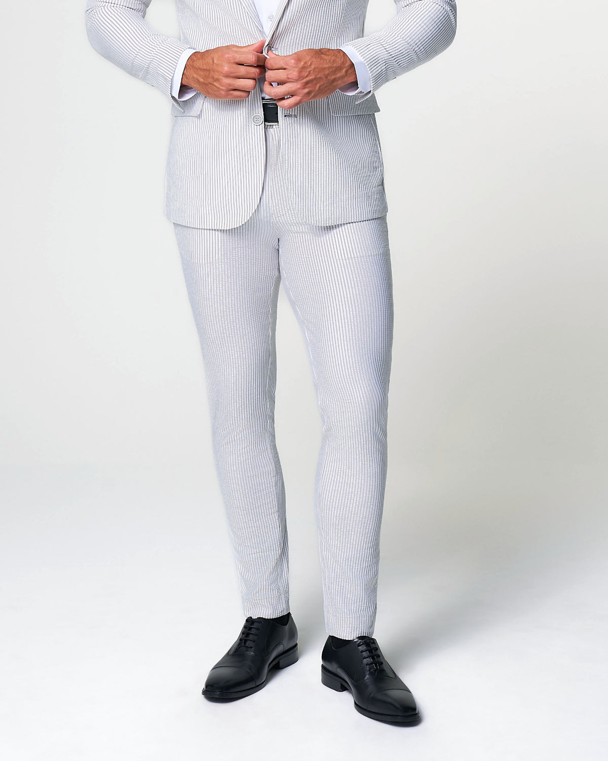 State & Liberty - Athletic Fit Stretch Pants - Grey & White Seersucker
