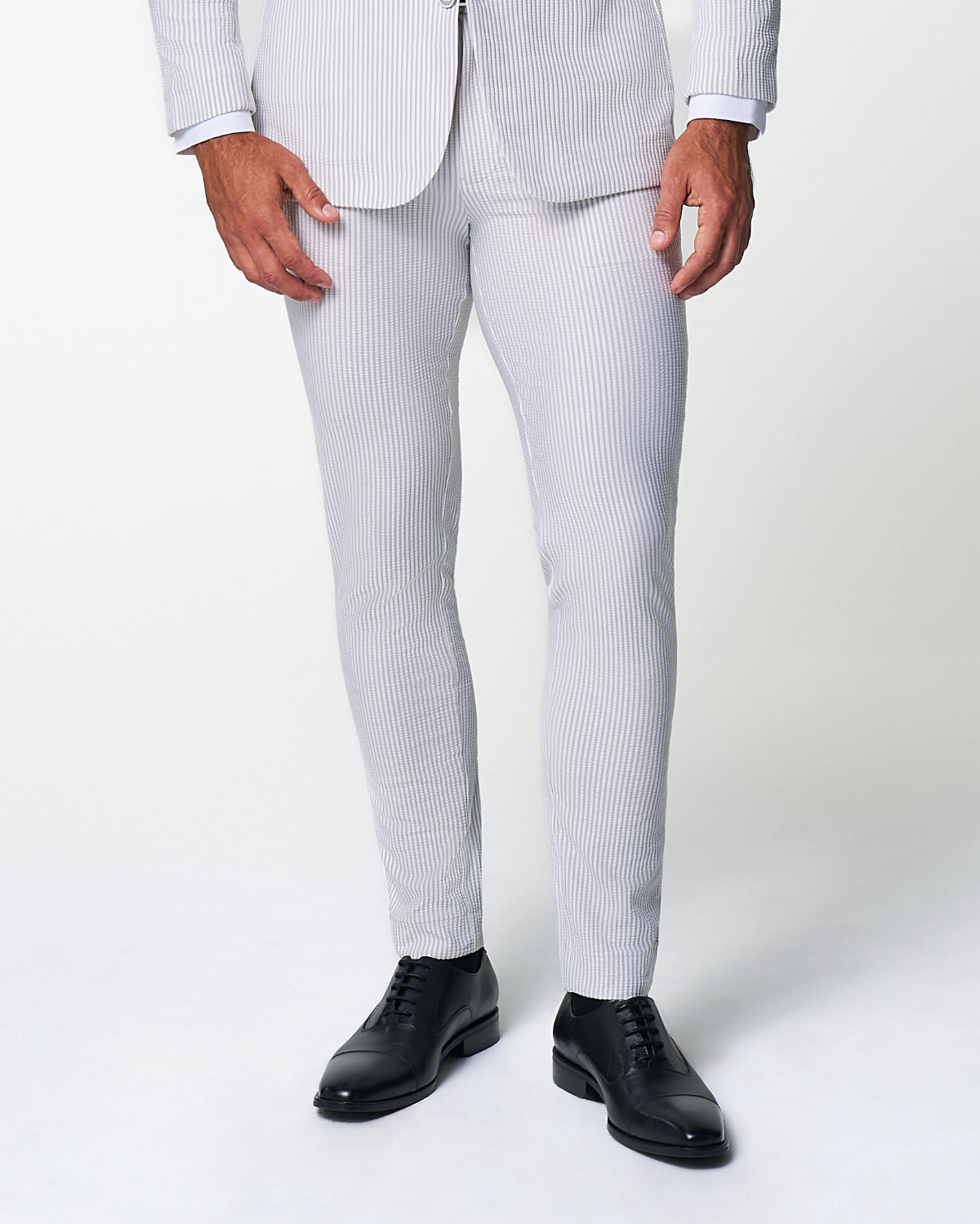 State & Liberty - Athletic Fit Stretch Pants - Grey & White Seersucker