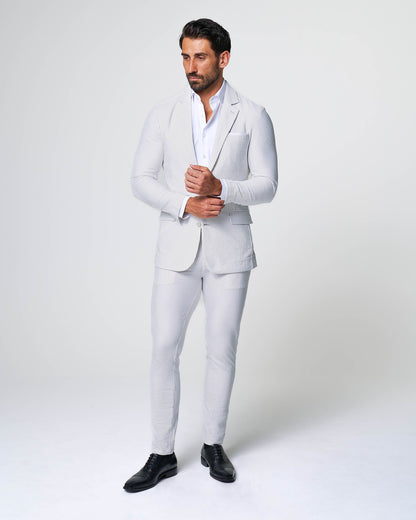 State & Liberty - Athletic Fit Stretch Pants - Grey & White Seersucker