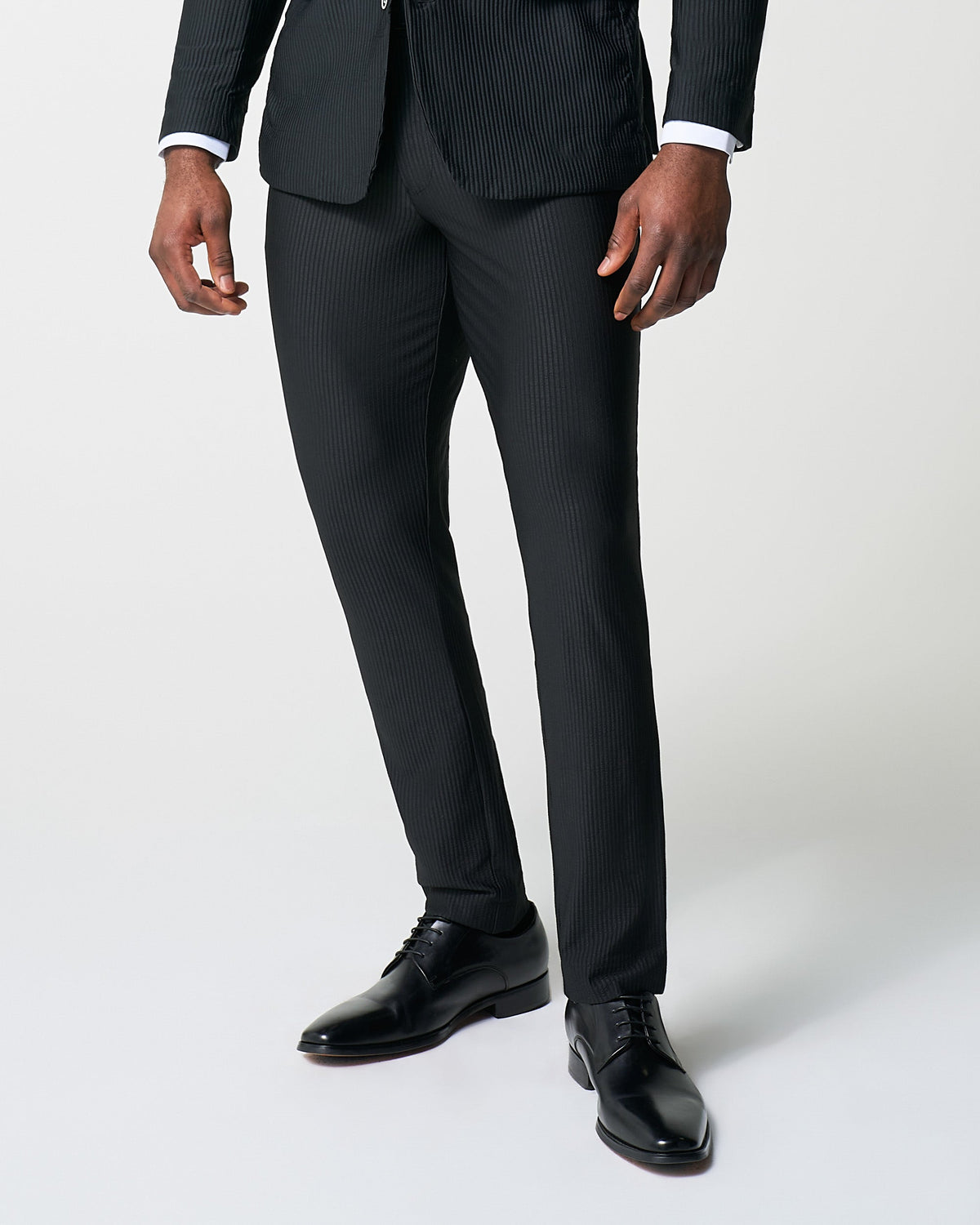 State & Liberty - Athletic Fit Stretch Pants - Black Seersucker