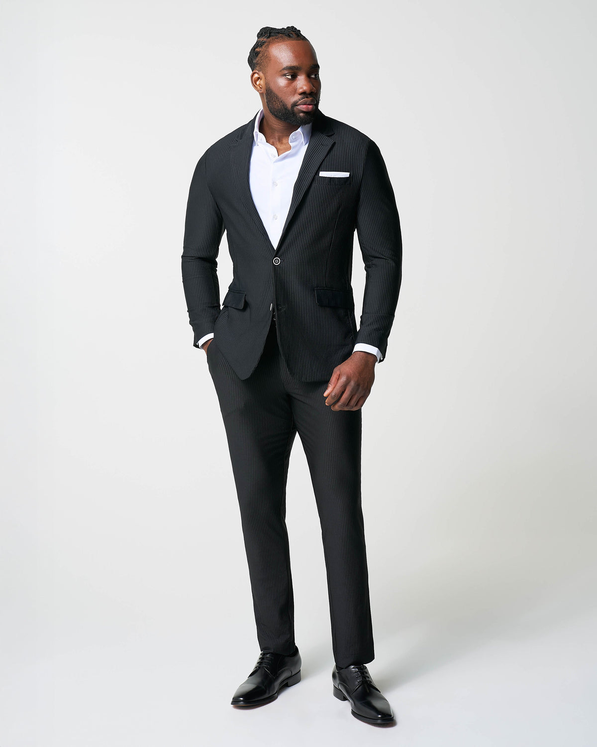 State & Liberty - Athletic Fit Stretch Pants - Black Seersucker