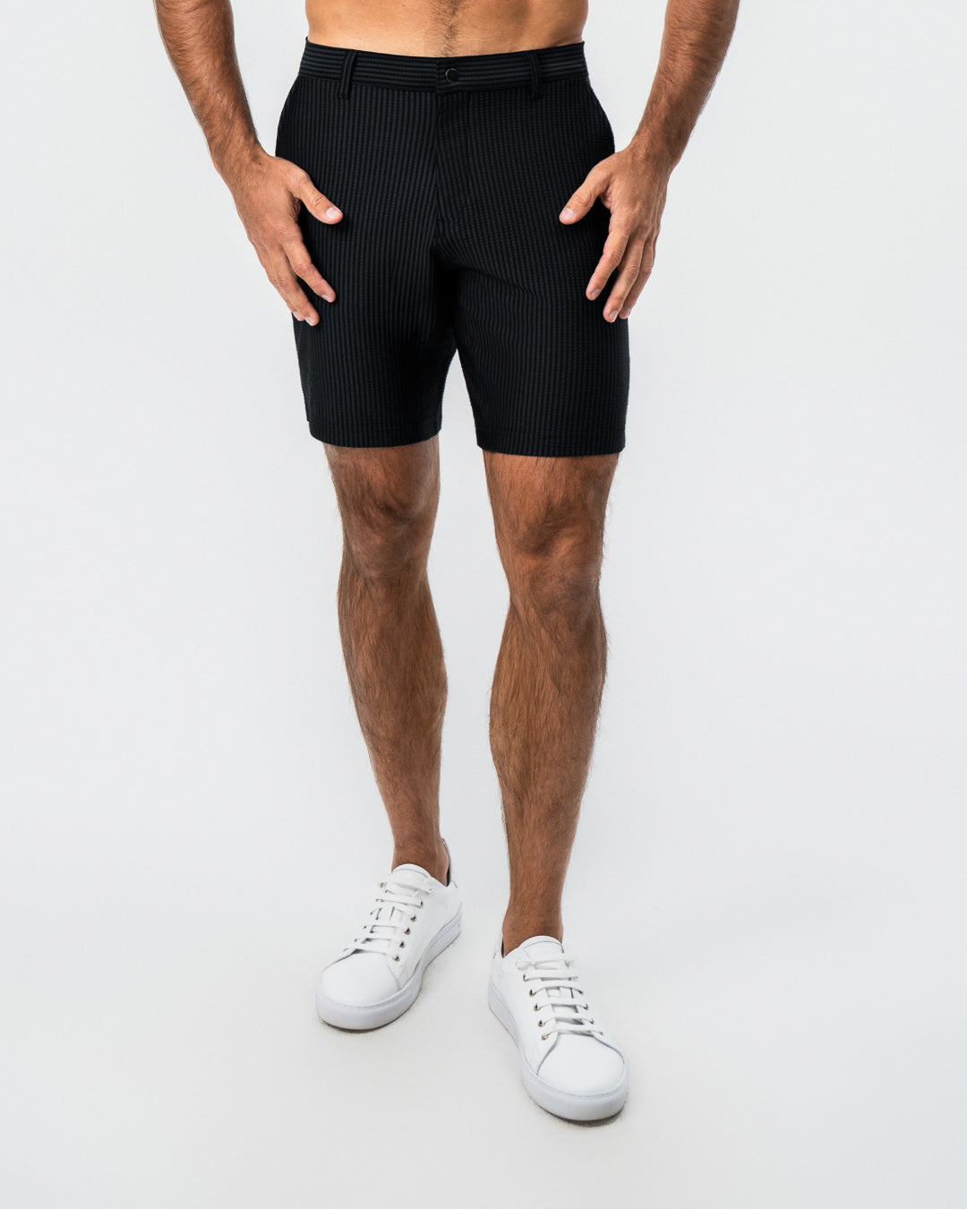 State & Liberty - Athletic Fit Shorts - Black Seersucker