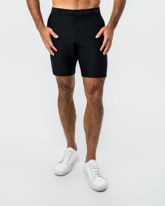 State & Liberty - Athletic Fit Shorts - Black Seersucker