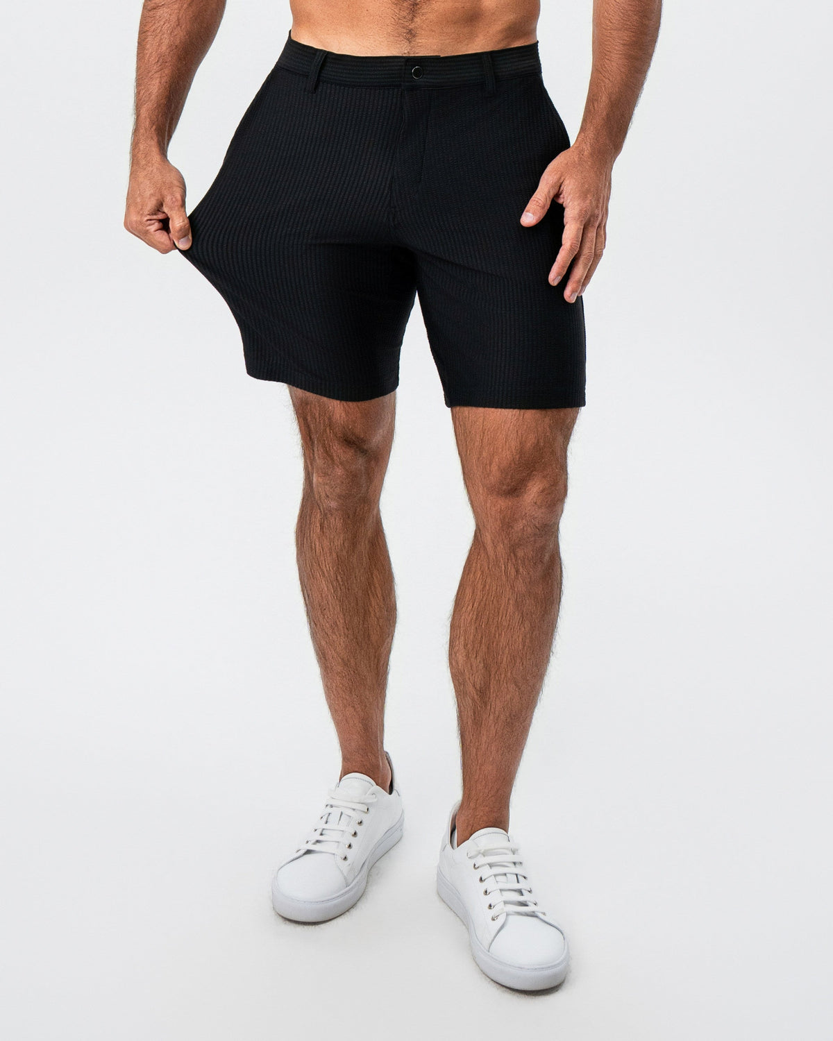 State & Liberty - Athletic Fit Shorts - Black Seersucker