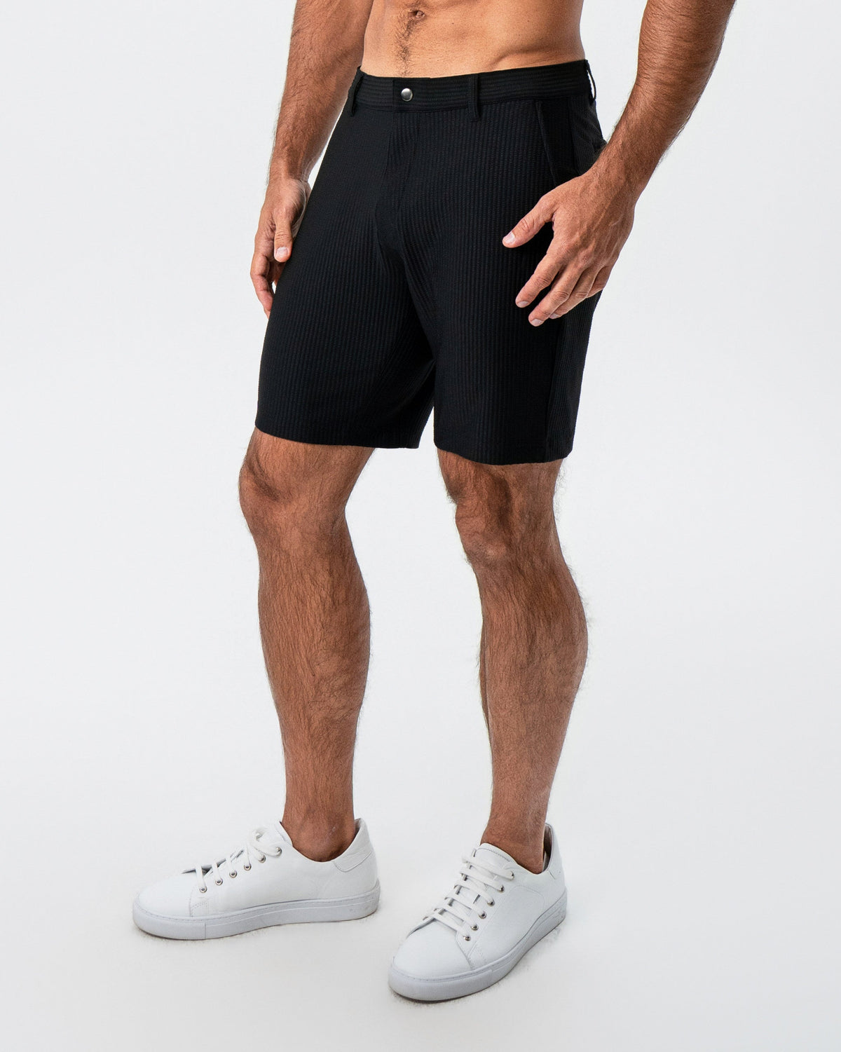State & Liberty - Athletic Fit Shorts - Black Seersucker