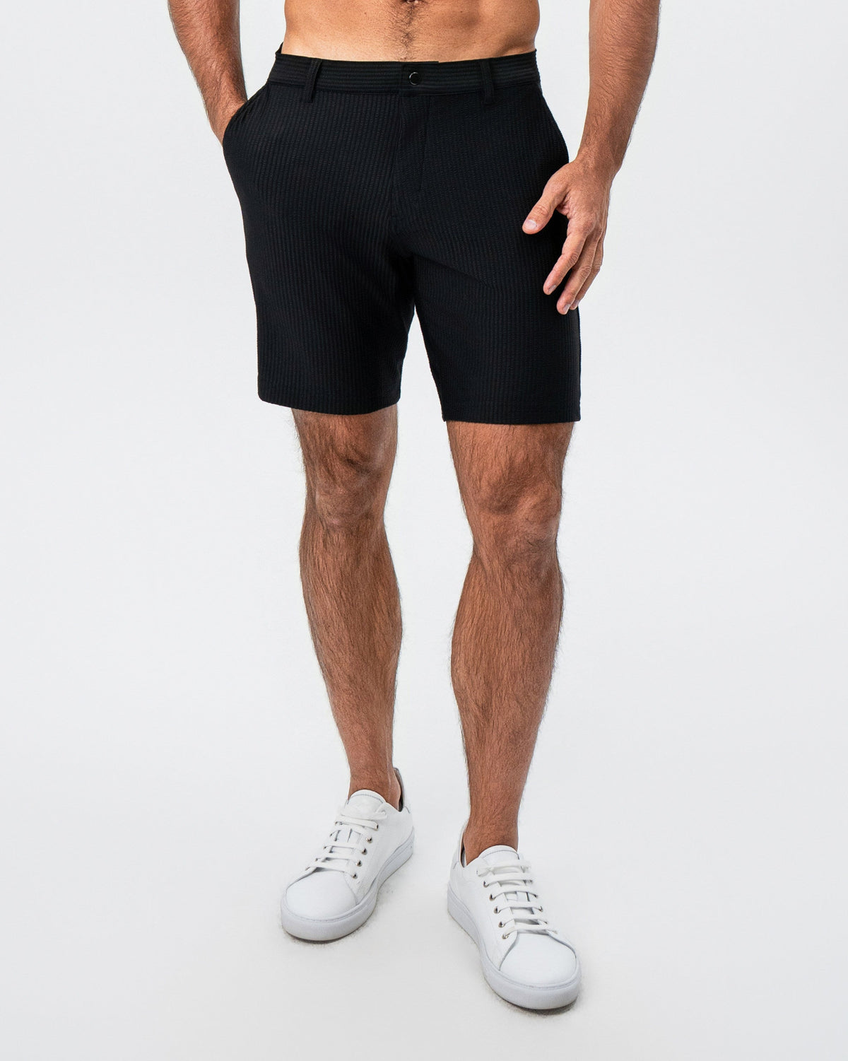 State & Liberty - Athletic Fit Shorts - Black Seersucker