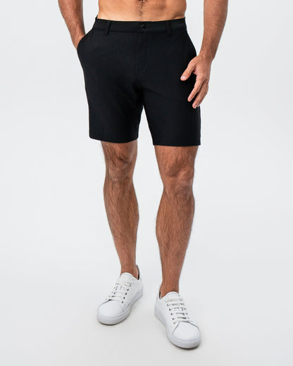 State & Liberty - Athletic Fit Shorts - Black Seersucker