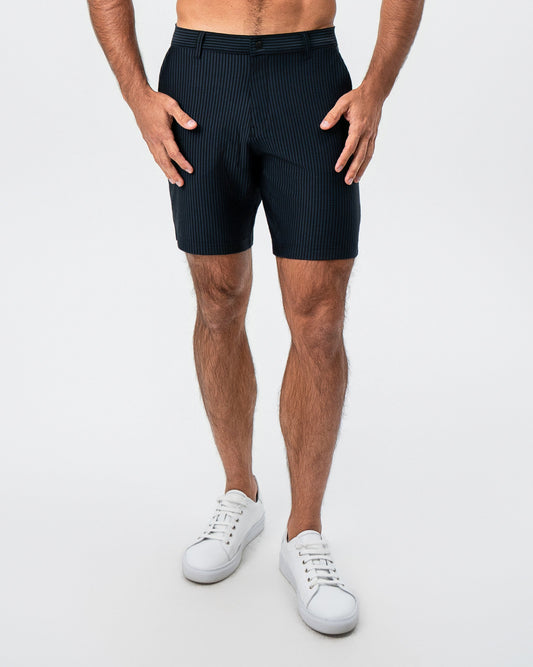 State & Liberty - Athletic Fit Shorts - Navy & Black Seersucker