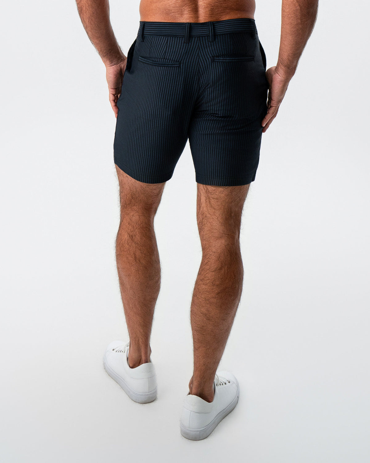 State & Liberty - Athletic Fit Shorts - Navy & Black Seersucker
