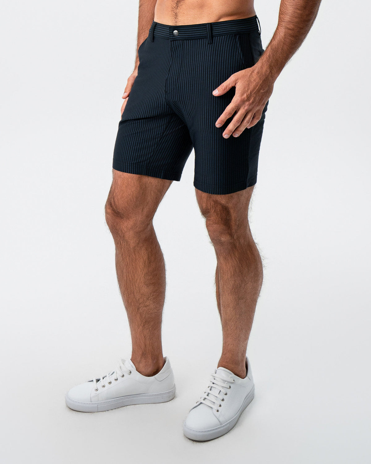 State & Liberty - Athletic Fit Shorts - Navy & Black Seersucker