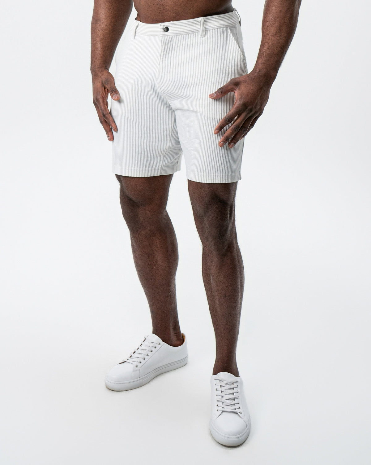 State & Liberty - Athletic Fit Shorts - Grey & White Seersucker