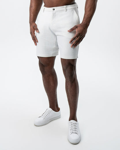 State & Liberty - Athletic Fit Shorts - Grey & White Seersucker