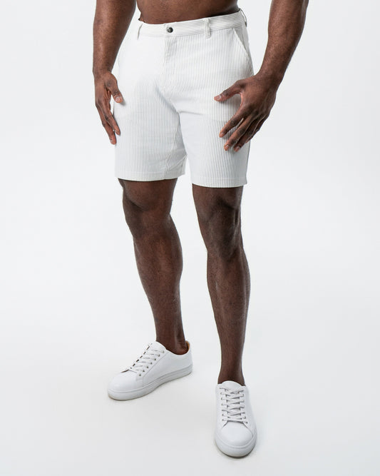 State & Liberty - Athletic Fit Shorts - Grey & White Seersucker