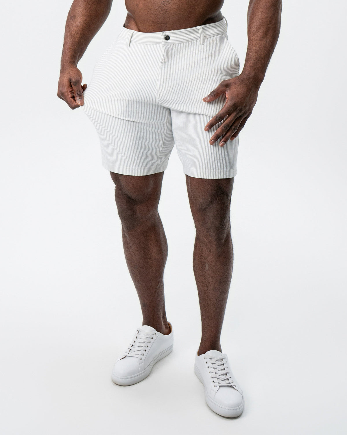 State & Liberty - Athletic Fit Shorts - Grey & White Seersucker