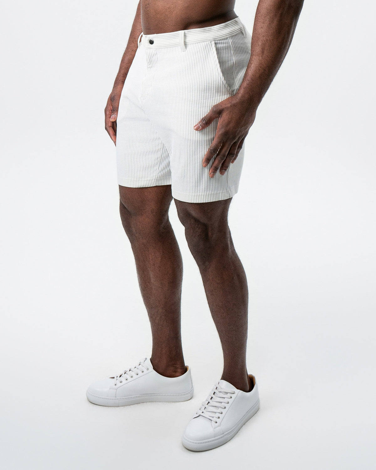 State & Liberty - Athletic Fit Shorts - Grey & White Seersucker
