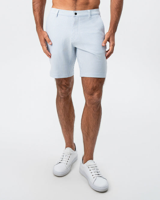 State & Liberty - Athletic Fit Shorts - Light Blue & White Seersucker