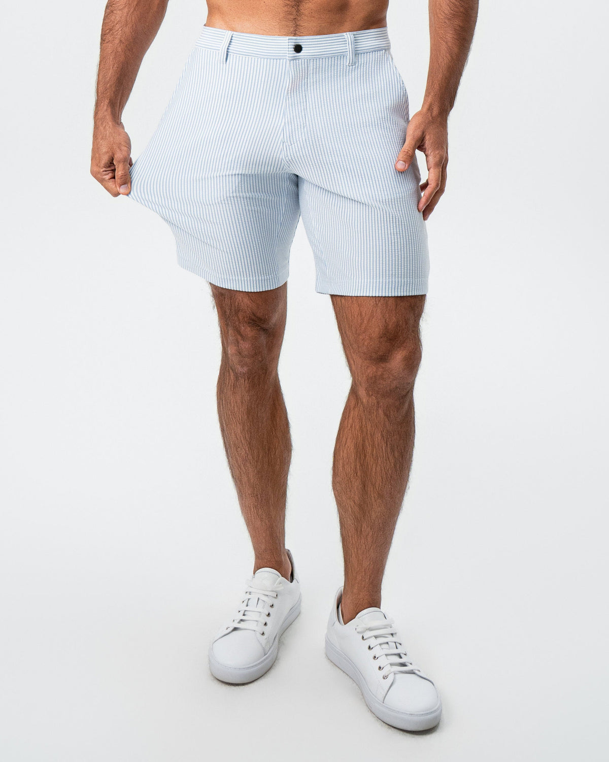 State & Liberty - Athletic Fit Shorts - Light Blue & White Seersucker