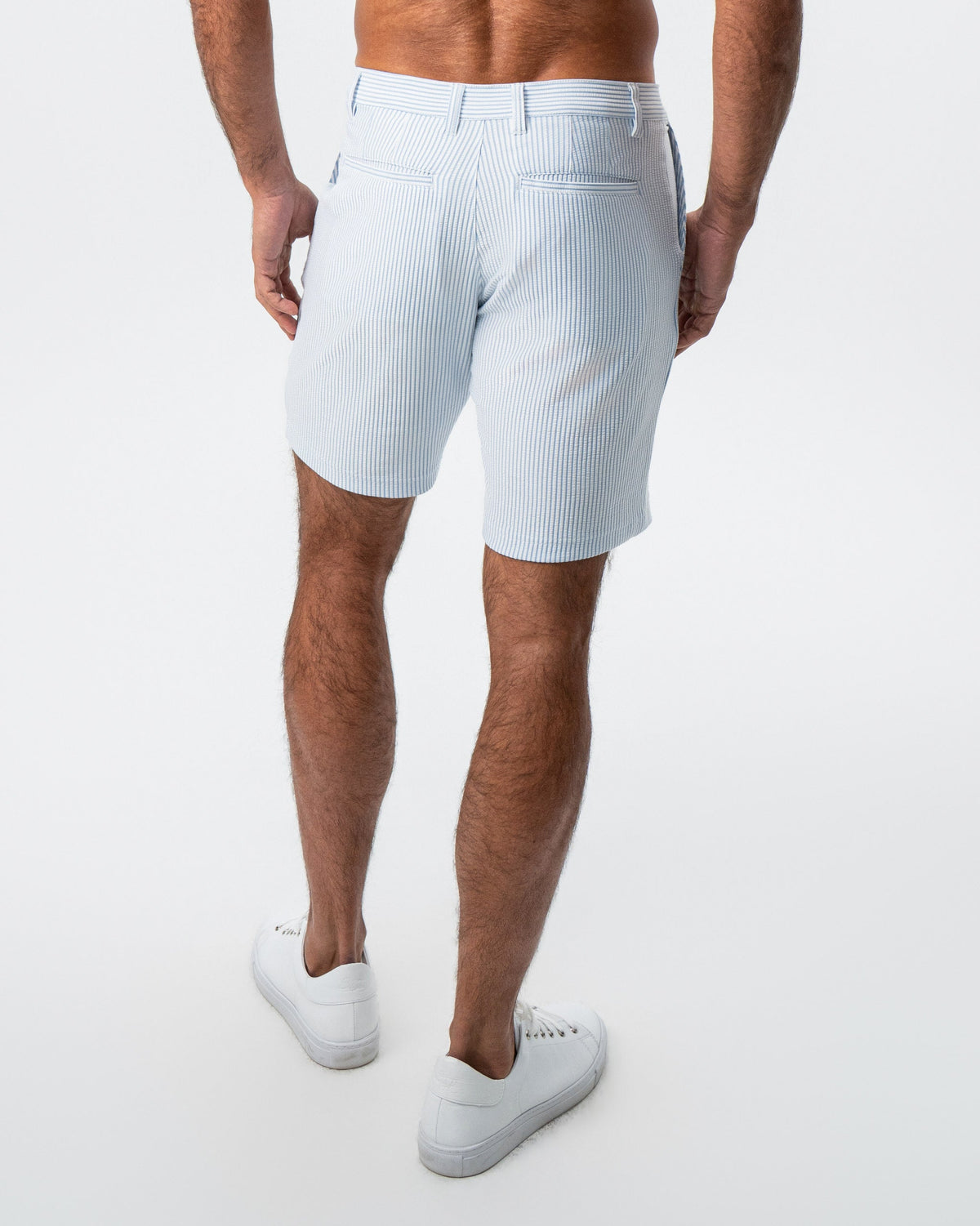 State & Liberty - Athletic Fit Shorts - Light Blue & White Seersucker