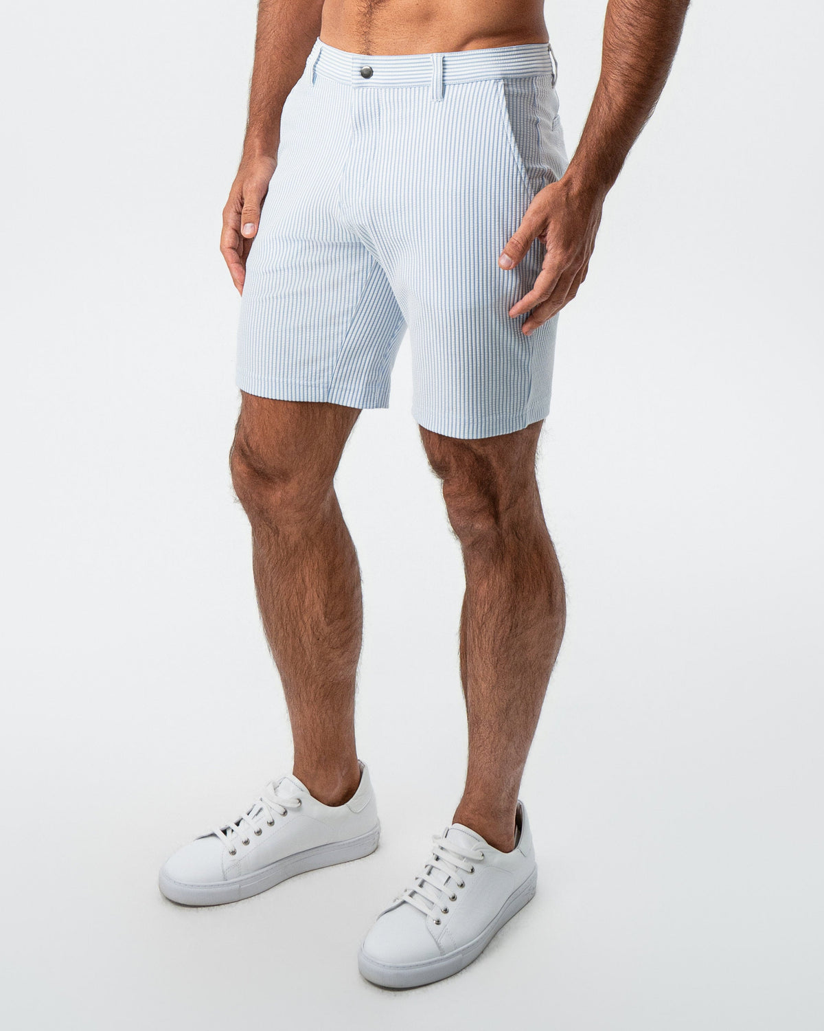 State & Liberty - Athletic Fit Shorts - Light Blue & White Seersucker