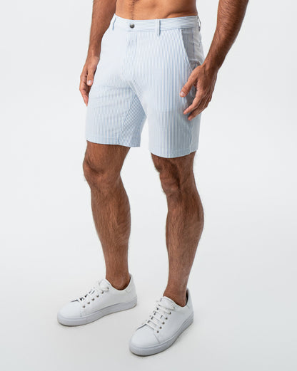 State & Liberty - Athletic Fit Shorts - Light Blue & White Seersucker