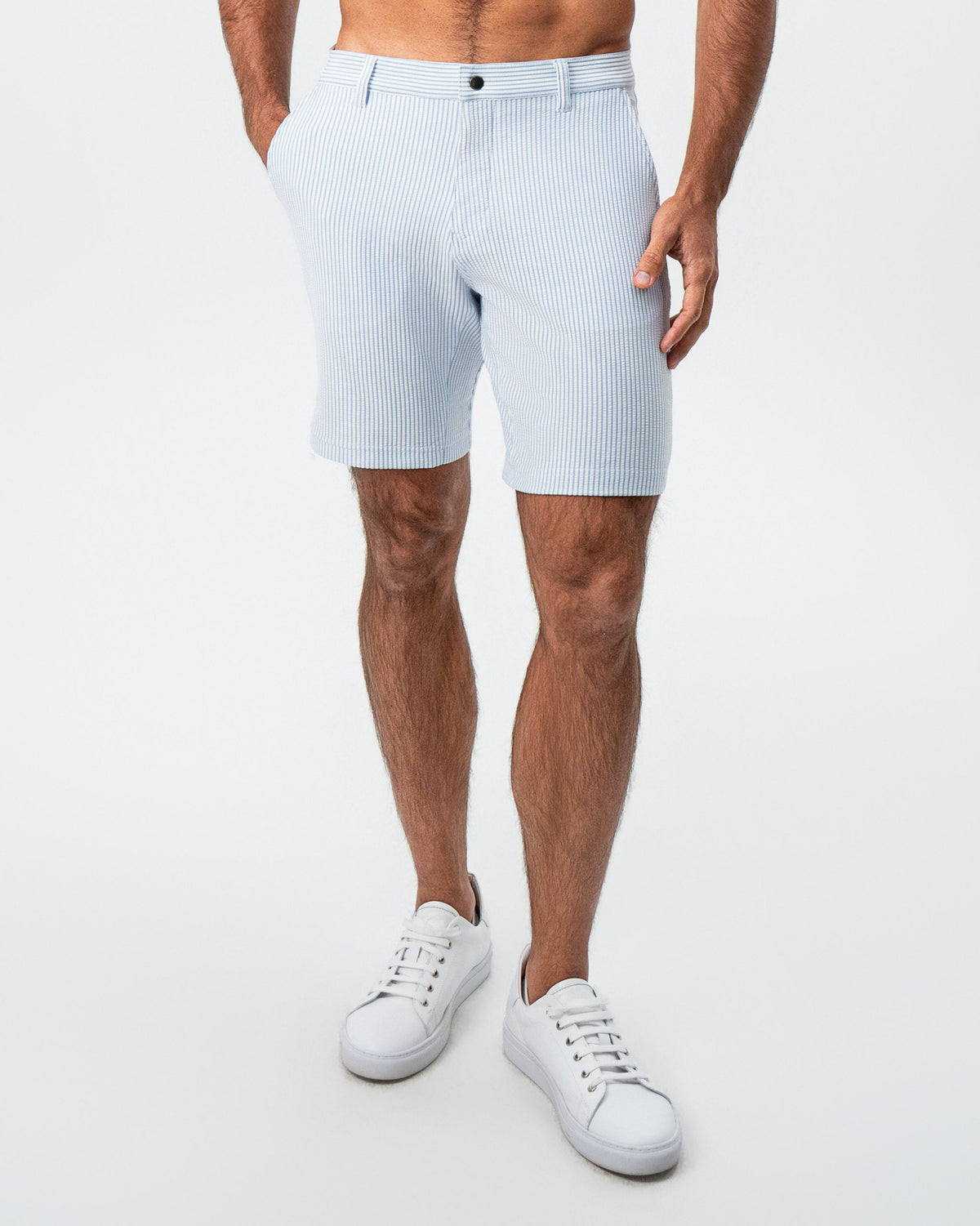 State & Liberty - Athletic Fit Shorts - Light Blue & White Seersucker