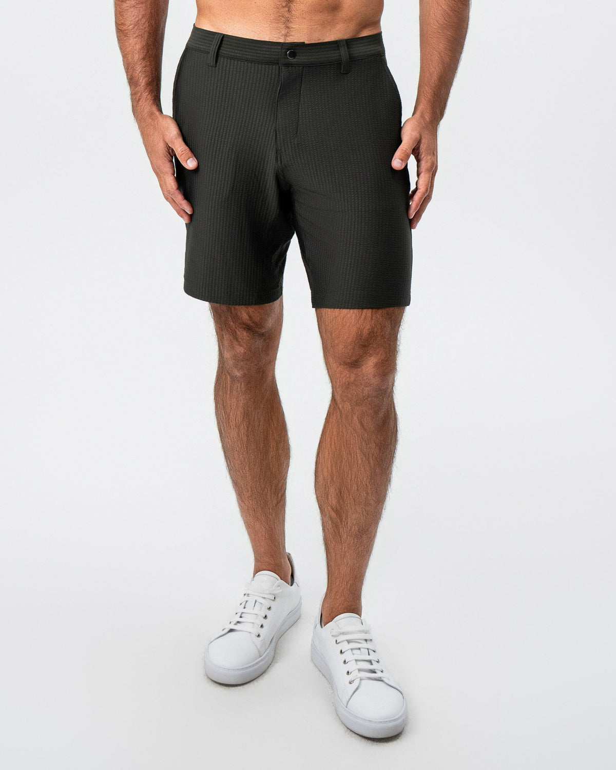 State & Liberty - Athletic Fit Shorts - Army Green Seersucker